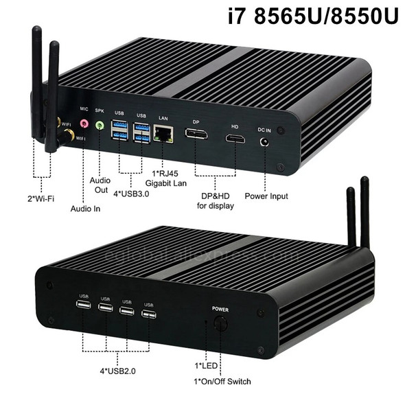 2019 Eglobal Windows 10 Mini Pc Gamer Core I5 8250U Fanless Nuc Intel Core i7 8550U Barebone 4K Portable Desktop Computers