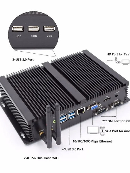 Yohirs Embedded Fanless Industrial Mini PC I5 8250U I7 8550U 2*DDR4 RAM 2*RS232 COM HDMI VGA 7*USB WiFi Barebone Computer