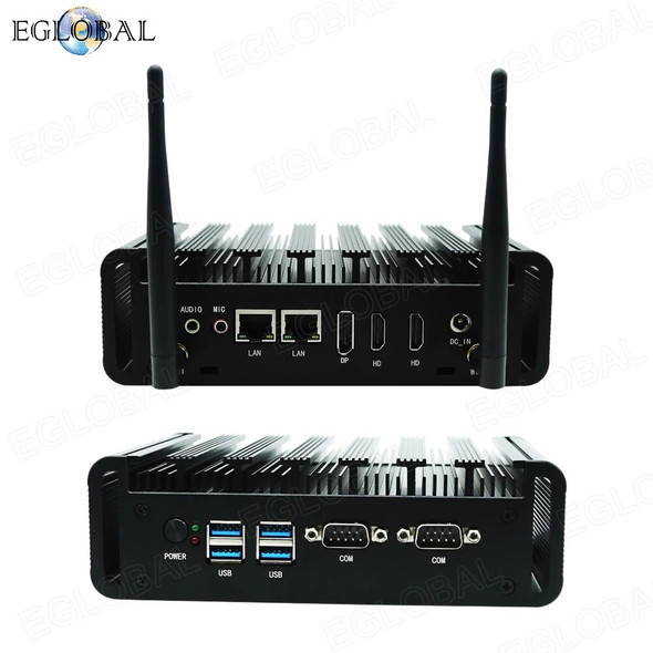 Eglobal Industrial Fanless Mini PC Barebone 10th Comet Lake Refresh Intel Core i3-10110U 2 DDR4 RAM WIFI BT Mini Computer