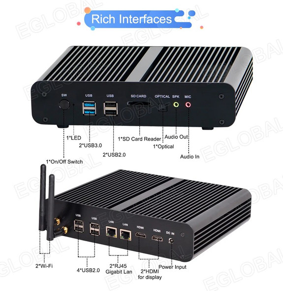 Eglobal Fanless Barebone i7 Mini PC Win10 3 Years Warranty Nuc Computer Intel Core i7 5500U 4K HTPC TV Box Minipc Nettop