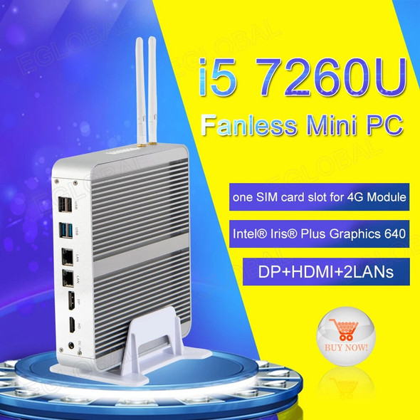 Eglobal Fanless Mini Computer Nuc i7 8565U i7 7560U i5 8250U i5 7260U DDR4 Micro PC Windows 10 Pro Barebone HTPC Nuc VGA HDMI