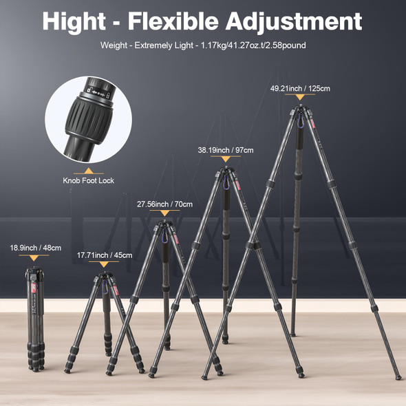 Carbon fiber Stable Precise  Aluminium 3 Section Photo Tripod with