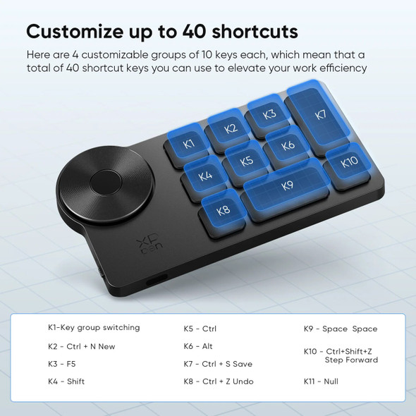 XPPen ACK05 Wireless Shortcut Remote 10 Customized Shortcut Keys Portable Bluetooth Keyboard for Windows Mac Drawing Tablet