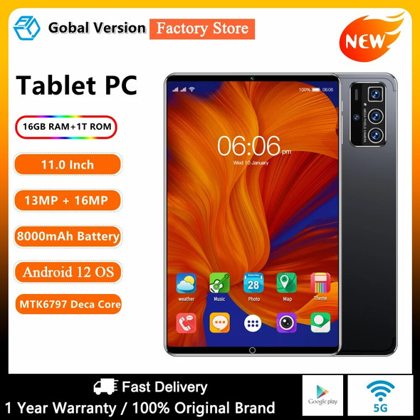 2023 NEW Original 11 Inch Tablet Android12 16GB 1T Dual SIM 5G Phone call 10 Core WPS GPS Bluetooth Network GPS WPS Tablet PC 2023 NEW Original 11 Inch Tablet Android12 16GB 1T Dual SIM 5G Phone call 10 Core WPS GPS Bluetooth Network GPS WPS Tablet PC