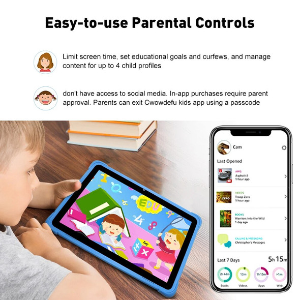 Cwowdefu 10.1 Inch Children Tablets Android 12 Quad Core 4GB 64GB WIFI6 6000mAh Learning Tablets for Kids Toddler WIth Kids APP