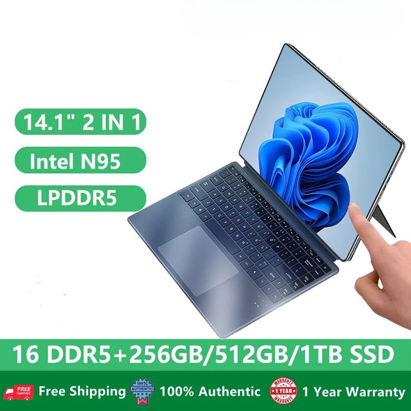 Tablets PC 2 in 1 Gaming Laptops with touch Screen Office Notebooks Netbook PAD 14.1" Intel N100 16GB DDR5 1TB PD Fast Charging