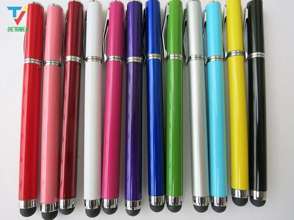 500pcs/lot Capacitive Touch Screen Stylus with Ball Point Pen for IPad Samsung Galaxy Tab Tablet PC 2in1 StylusPen Wholesale