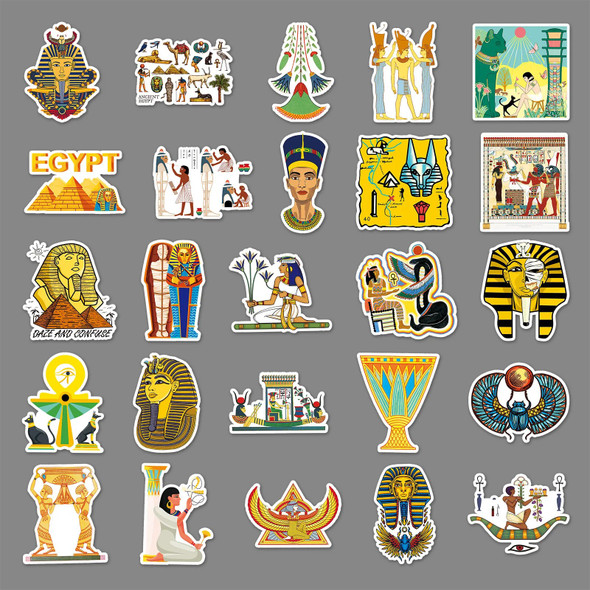50 Pcs Egyptian Pharaoh Culture Cartoon Creative Decal Laptop Computer Water Cup Guitar Tablet Children's Toy Stickers