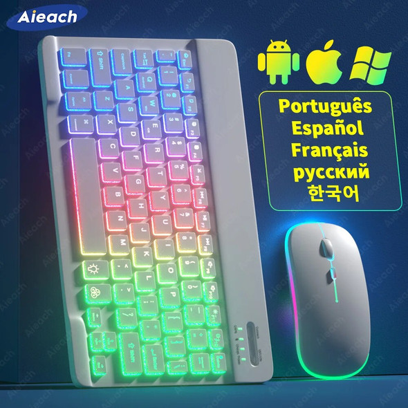 Keyboard For Tablet Android iOS Windows Wireless Mouse Keyboard Bluetooth-compatible Rainbow Backlit Keyboard For iPad Phone