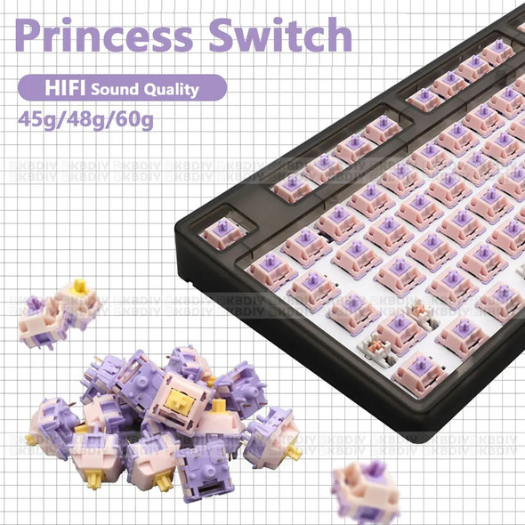 MMD Princess Switch Linear Tactile 38/45/53/48/60g HIFI Sound Mechanical Keyboard Switches POM PTFE Material Custom DIY 5Pins