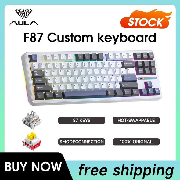 Aula F87 PRO Mechanical Keyboard 3 Mode 2.4G/USB/Bluetooth Tri Mode Wireless Keyboard 87 Key Hotswap RGB PBT Gaming Keyboard Aula F87 PRO Mechanical Keyboard 3 Mode 2.4G/USB/Bluetooth Tri Mode Wireless Keyboard 87 Key Hotswap RGB PBT Gaming Keyboard
