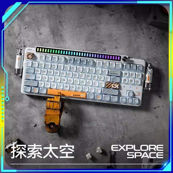 KeysMe Lunar01 Mechanical Keyboard Wireless Gaming Keyboard Tri-Mode RGB Light Bar Multifunctional Knob Pc Gamer Mac Office