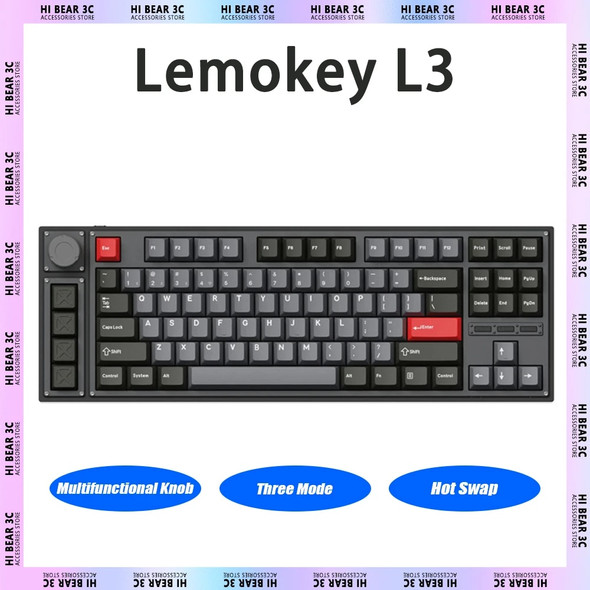 Lemokey L3 Mechanical Keyboard Gasket Multifunctional Knob Hot Swap Three Mode Gaming Keyboard 91 Keys Wireless RGB PBT Keycap