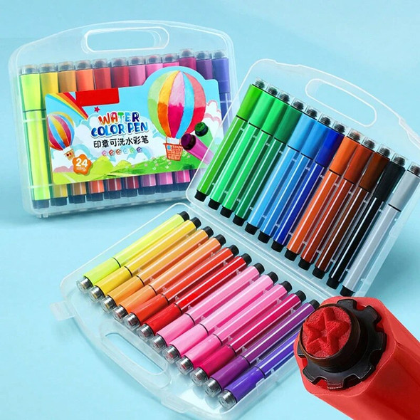 Bview Art 12/24 Colors Washable Watercolor Paint Pens Set Non-toxic Fire Paint Seal Mark Pen for Kid Draw Art Supplies