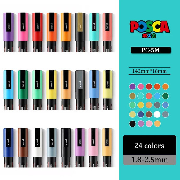 21/24 Colors UNI POSCA Marker PC-1M/3M/5M POP Poster Water-based Advertising Pen Painting Graffiti Manga School Supplies Markers
