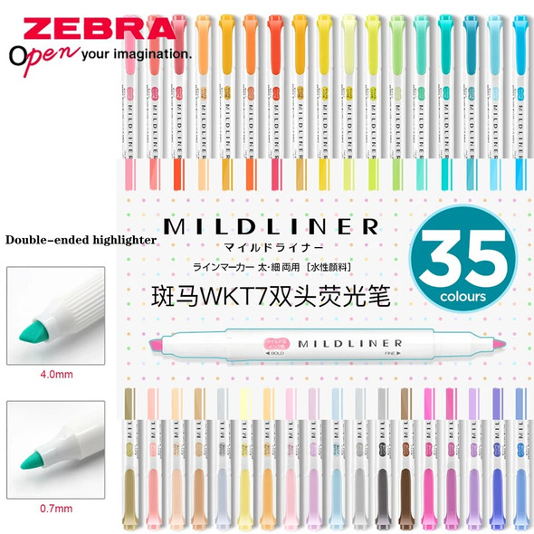 35Colors Japanese ZEBRA Double-headed Highlighters WKT7 Kawaii Color Marker Graffiti Hand Account Student SchoolArt Stationery