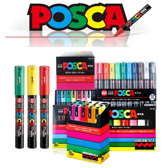 Uni POSCA Marker Pen PC-1M/3M/5M 21/24/24 Color Hand-painted Comics Graffiti Pop Poster Advertisement 0.7-2.5mm Caneta Posca