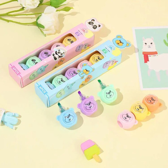 12 box/lot Cartoon Bear Panda Blocks Highlighter Set Cute Mini Drawing Painting Marker Pen School Supplies Stationery wholesale