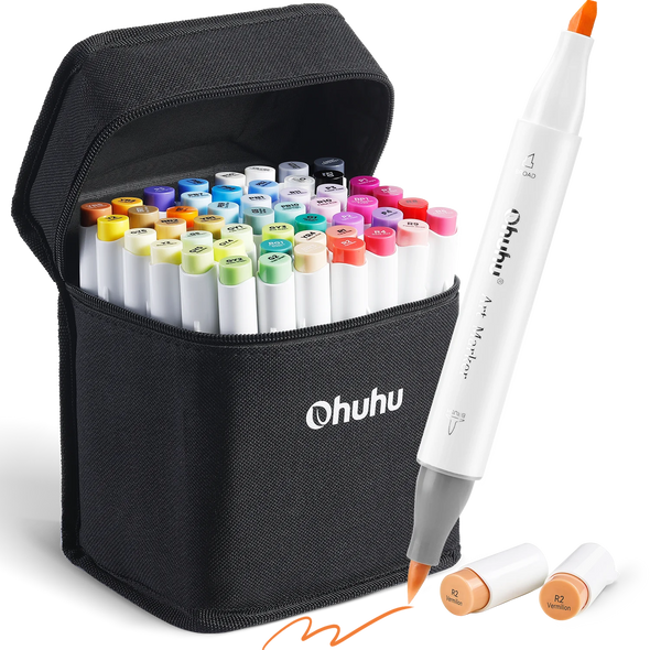 Ohuhu Honolulu 48 Colors Marker Pen Set Oily Alcohol Art Markers Dual Brush Felt Pen Sketching Drawing Manga School Art Supplies