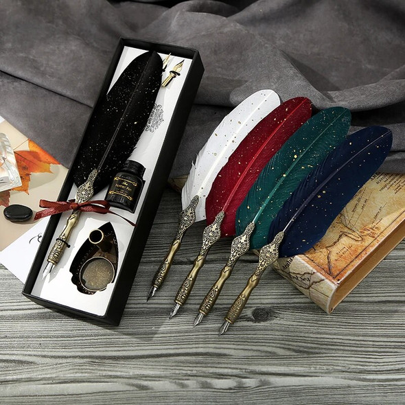 Calligraphy Feather Dip Pen with 2 Nib Set Quill Fountain Writing Pen Gift Box(No Ink)