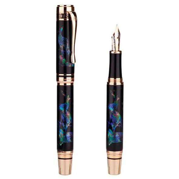 HERO 18K Gold Collection Fountain Pen Limited Edition Deer Metal &Seashell Engraving Fine Nib 0.5mm Business Pen With Gift Box