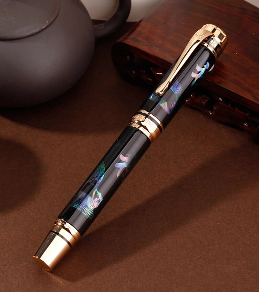 Hero Luxurious Seashell Engraving Barrel Limited Edition "Prosperity" Fountain Pen 18K Gold Fine Nib Writing Gift Pen W/Gift Box