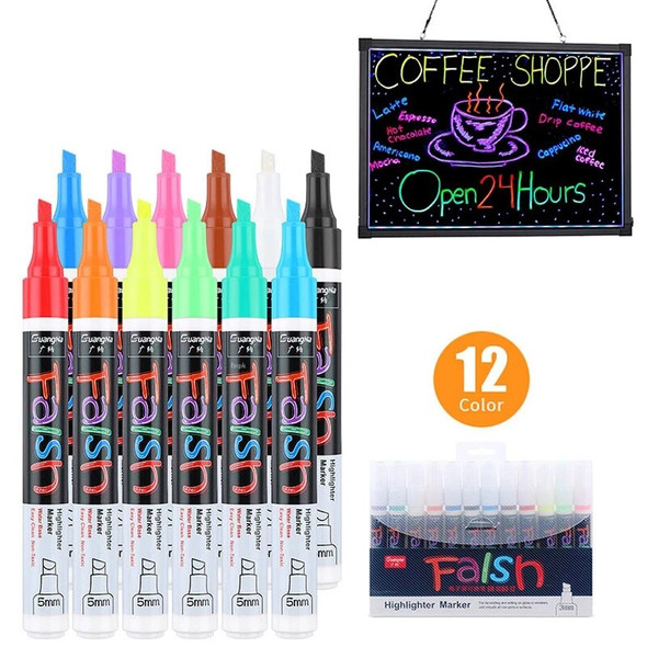 12 Pcs Liquid Chalk Markers Pens Erasable Colors Highlighters LED Writing Board Glass Neon Pen, Chalkboard Blackboard, Windows