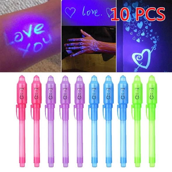 10pcs Luminous Light Pen Magic Purple 2 In 1 UV Black Light Combo Drawing Invisible Ink Pen Learning Education Toys For Child