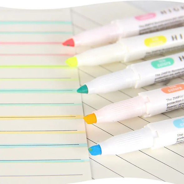 5 Colors/box Double Headed Highlighter Pen Set Fluorescent Markers Highlighters Pens Art Marker Japanese Cute Kawaii Stationery