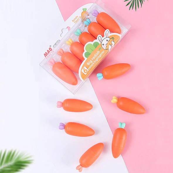 6Pcs/Lot Cute Cartoon Carrot Highlighters Student Portable Mini Art Painting Graffiti Marker Pens School Gifts Kawaii Stationery