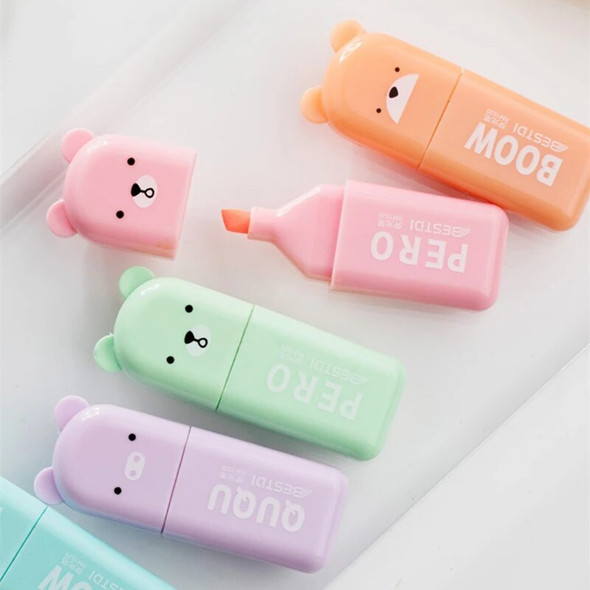 4/5/6pcs Cartoon Bear Color Highlighter Marker Pens Set 1-3mm Oblique Tip Spot Liner Drawing Highlighting Tools School F283