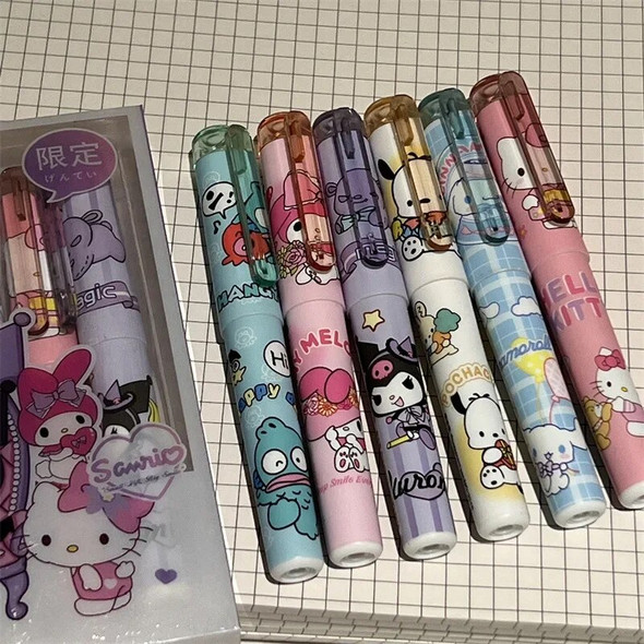 Sanrio 6/12pcs Highlighter New Lolita Series Hello Kitty Kuromi Cute Graffiti Painting Pens Classroom Markers Student Stationery