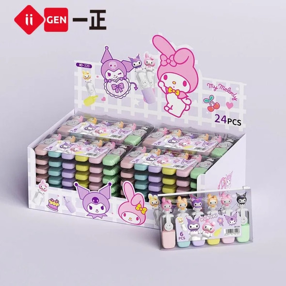 36pcs Sanrio 6color Highlighters Kawaii My Melody Kuromi School Office Stationery Student Drawing Supplies Mini Paint Marker Pen