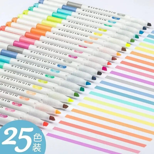 25 Colors ZhiPai Highlighters Markers Pen Set Dual Tip Cute Pens Back To School Kawaii Stationery Papeterie Highlighter