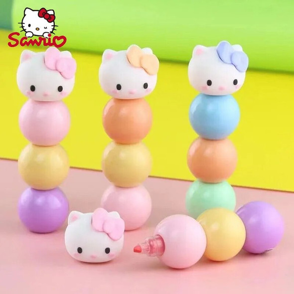 Sanrio 12/24pcs Highlighter Stationery Kawaii Hello Kitty Birthday Gift Diy Graffiti Coloring Marker School Office Wholesale