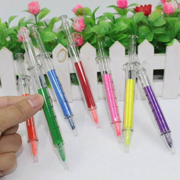 140Pcs 7 Colors Highlighter Pen Stationery Syringe Highlighter Fluorescent Needle Tube Writer Pens