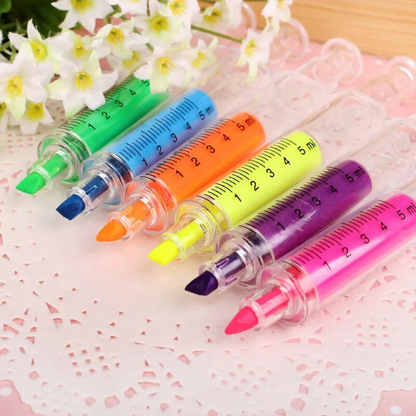 150Pcs Highlighters Fluorescent Needle Tube Shape Highlighter Marker Nite Writer Pen Creative Syringe Pens