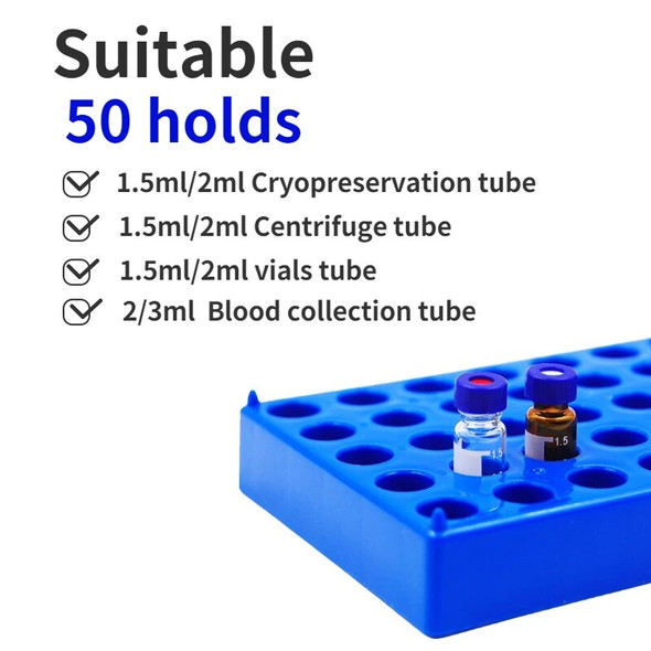 2PCS Plastc Vial Rack 50 Holds Diameter Suitable For 12mm 1.5/2ml Vials Centrifuge Tube Racks Stackable Lab Supplies