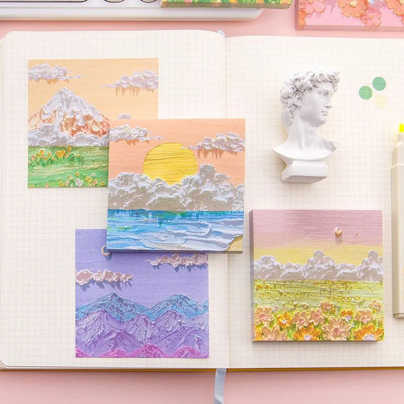 40PCS/Lot Beautiful Oil Painting 3D Scenery Message Sticker Tablet Memo Pad Posted Paper Notepad Self-adhesive Notes