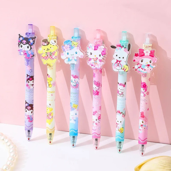 New Sanrio 24/48pcs Gel Pen Kawaii Student Stationery School Supplies 0.5 Black Cartoon Patch Press Pen Cute Press Office Gift