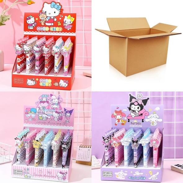 Sanrio Gel Pen 48pcs New Lovely Hello Kitty Cinnamoroll Acrylic Patch Melody Cartoon Students Cute Supplies Stationery Wholesale