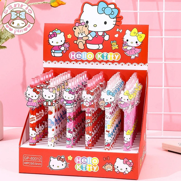 Sanrio Cartoon 24/48pcs Gel Pen Hello Kitty Happy New Year Creative 0.5 Black School Stationery Office Signature Pens Wholesale