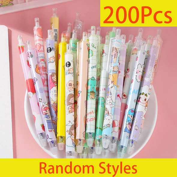 200Pcs Cartoon Press Erasable Gel Pens 0.5mm Blue Black Erasable Writing Pen Kids Kawaii School Office Stationery