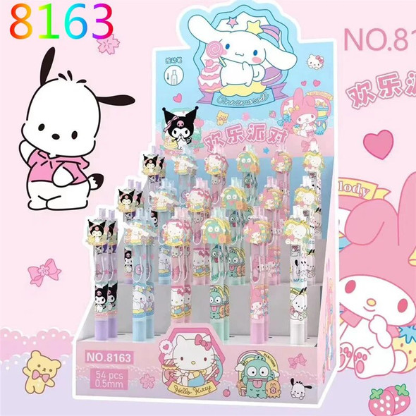 54pcs New Sanrio Family Alloy Patch Press Pen Gel Pen Student Stationery Cartoon Writing Pen Stationery Wholesale