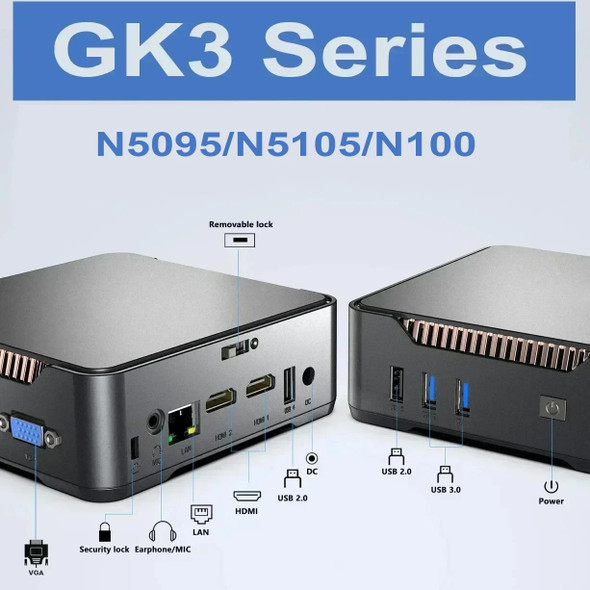 GK3V PRO N5105/N5095 GK3 PLUS N100 Windows 11 PRO Mini PC DDR4 8GB 16GB 1000M VGA Dual HD Triple Display Office Computer