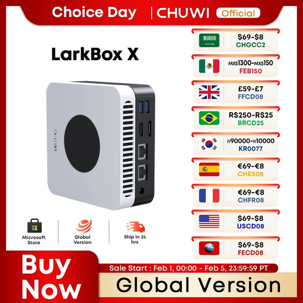 CHUWI LarkBox X Mini PC Intel N100 Game PC UHD Graphics for 12th Gen Intel Processors 12GB RAM 512GB SSD WiFi 6 Desktop Computer