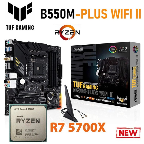 ASUS AMD Ryzen 7 5700X Processor CPU Combo With AM4 TUF GAMING B550M PLUS WIFI II Motherboard MicroATX 128GB M.2 Mainboard Suit