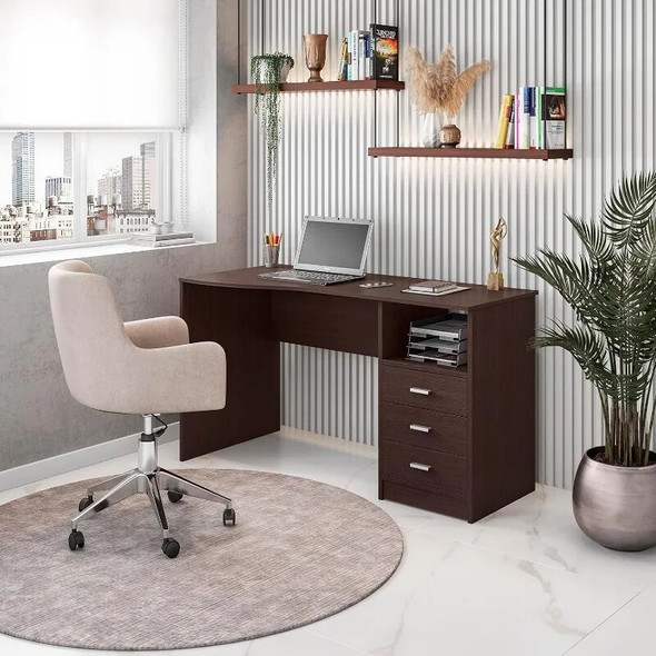 Techni Mobili Classic Computer Desk with Multiple Drawers, 29.5" X 23.6" X 51.2", Wenge