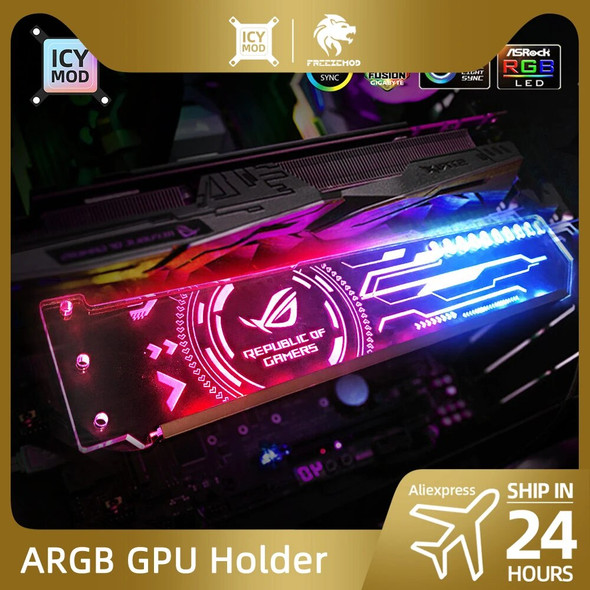RGB VGA Holder Customize ARGB Horizontal GPU Bracket Video Card Support Graphics Stand Customizable AURA DIY PC Water Cooler CPU RGB VGA Holder Customize ARGB Horizontal GPU Bracket Video Card Support Graphics Stand Customizable AURA DIY PC Water Cooler CPU