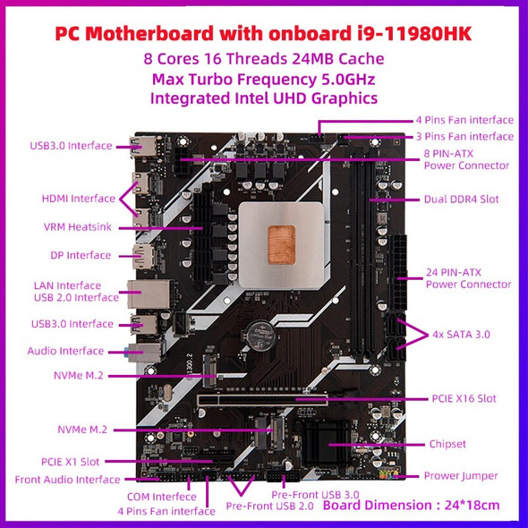 ERYING DIY Gaming PC Motherboard with Onboard CPU Kit i9 11980HK i9-11980HK(NO ES)2.6GHz 8C16T Desktop Computers Assembly